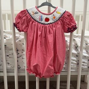 Shop Teeta Red Gingham Baby Romper with Embroidered Details 2T